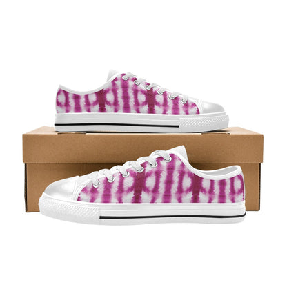 Tie Dye Dark Pink Print Design LKS303 Women's White Low Top Shoes