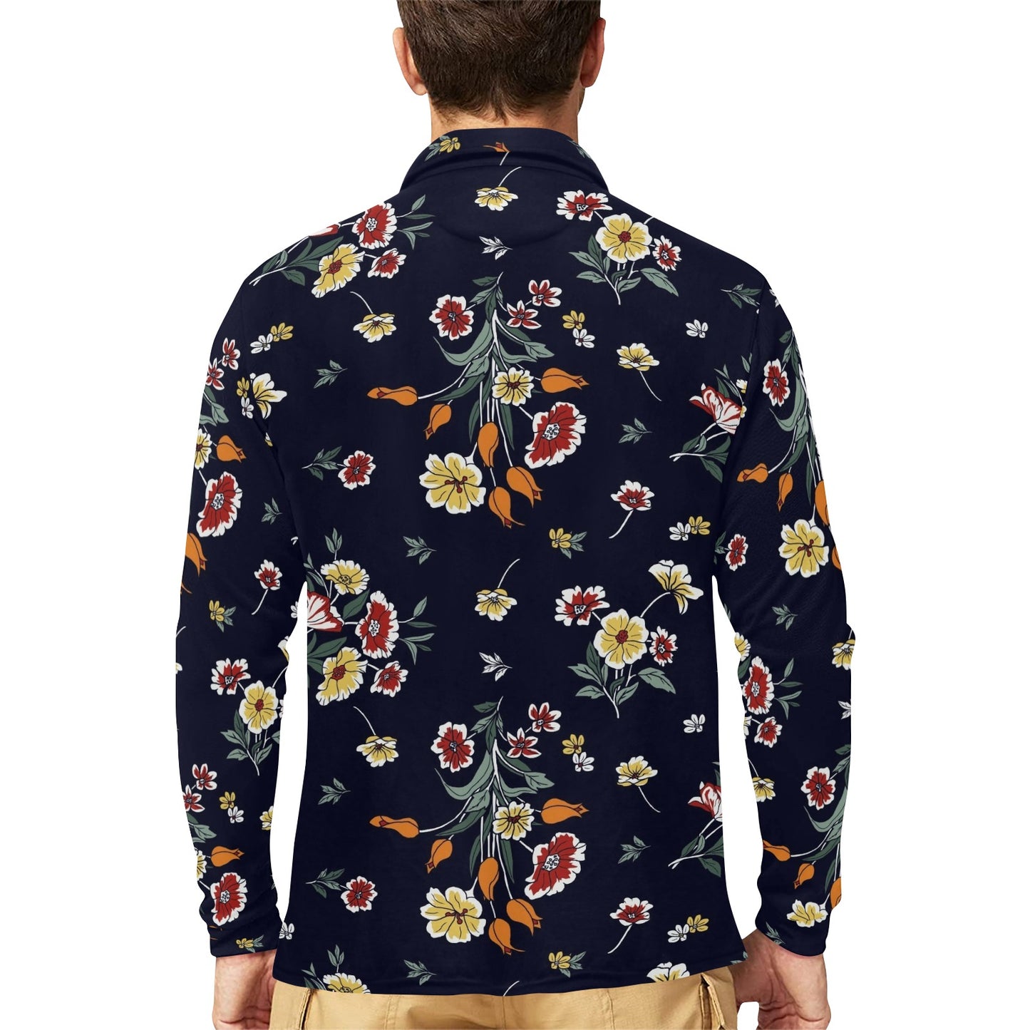Summer Floral Pattern Print Design SF01 Long Sleeve Polo Shirt For Men's