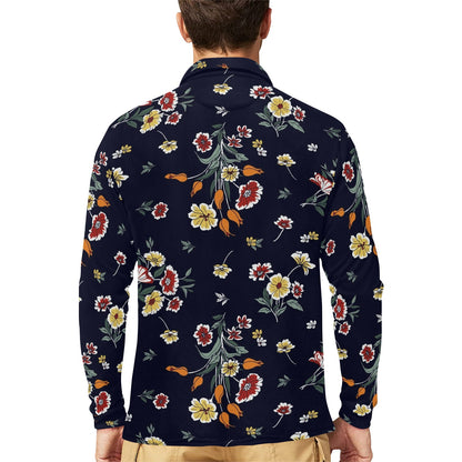Summer Floral Pattern Print Design SF01 Long Sleeve Polo Shirt For Men's