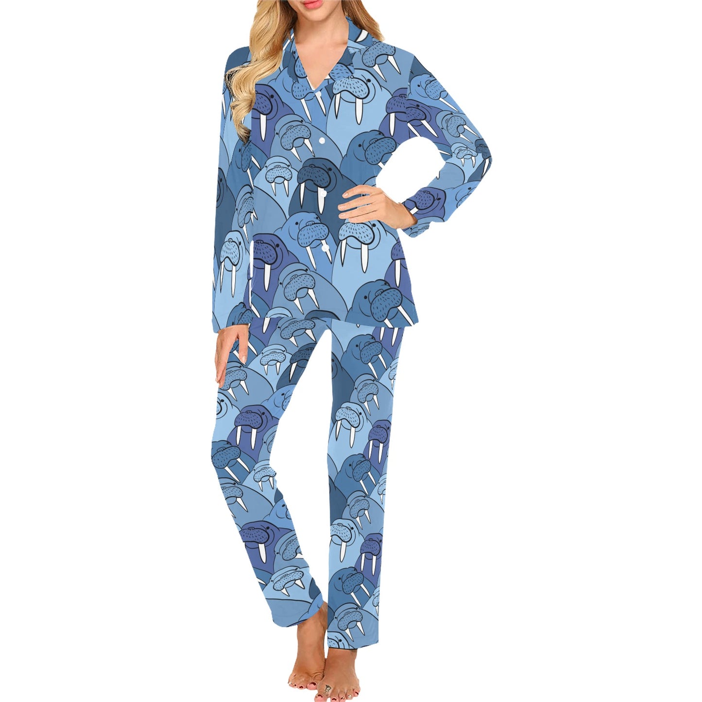 Walrus Pattern Print Design 01 Women's Long Pajama Set