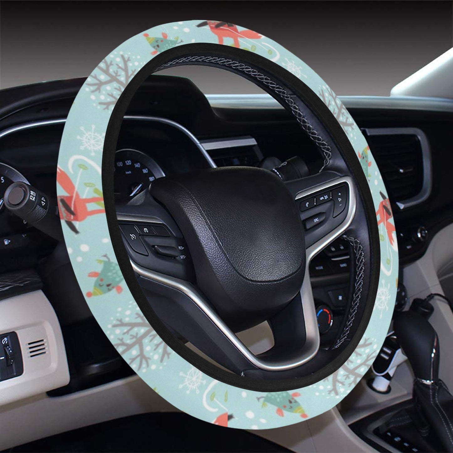 Ski Fox Cute Print Design LKS303 Steering Wheel Cover with Elastic Edge