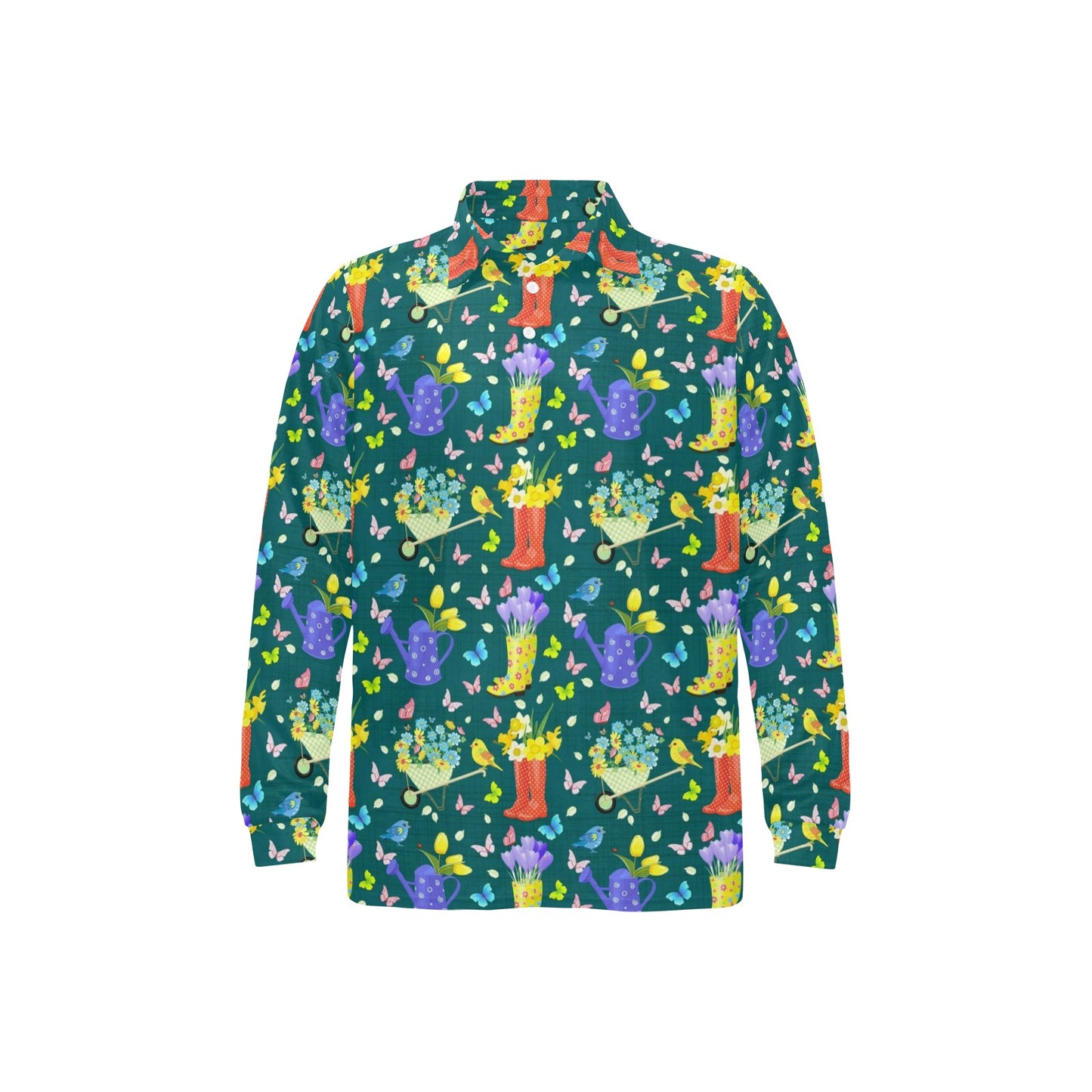Gardening Pattern Print Design G08 Long Sleeve Polo Shirt For Men's