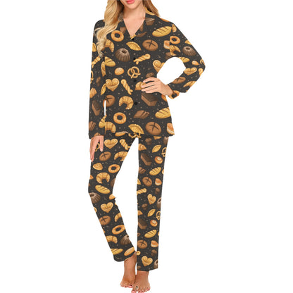 Bread Pattern Print Design 05 Women's Long Pajama Set