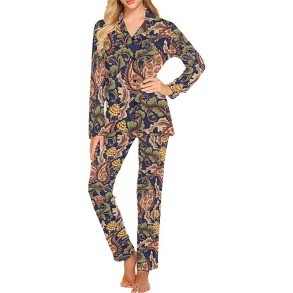Floral Vintage Classic Print Women's Long Pajama Set