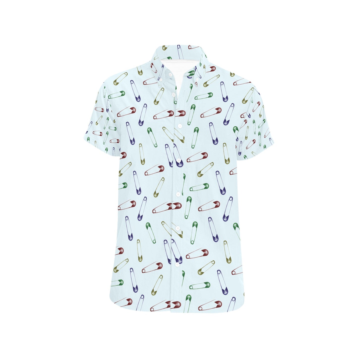 Safety Pin Print Design LKS303 Men Short Sleeve Button Up Shirt
