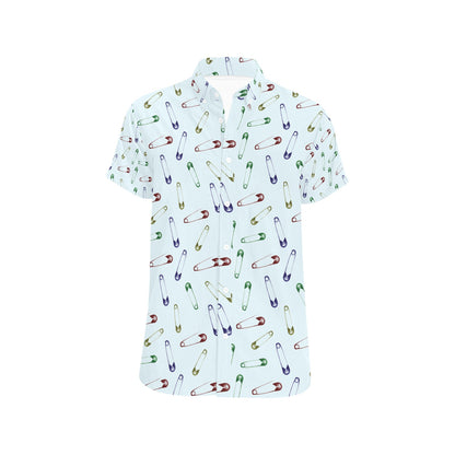 Safety Pin Print Design LKS303 Men Short Sleeve Button Up Shirt