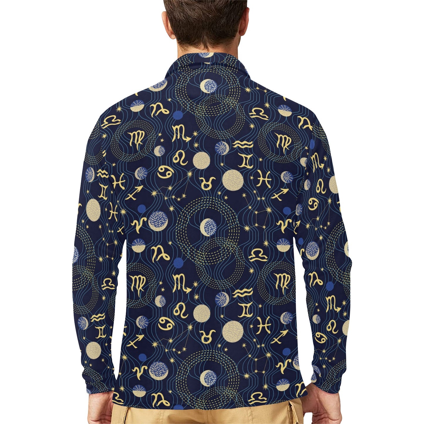 Zodiac Print Design LKS302 Long Sleeve Polo Shirt For Men's