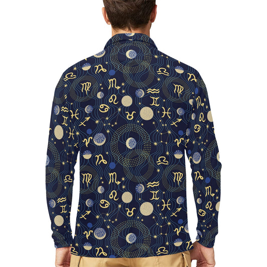 Zodiac Print Design LKS302 Long Sleeve Polo Shirt For Men's