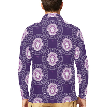 Leo Pattern Print Design 04 Long Sleeve Polo Shirt For Men's