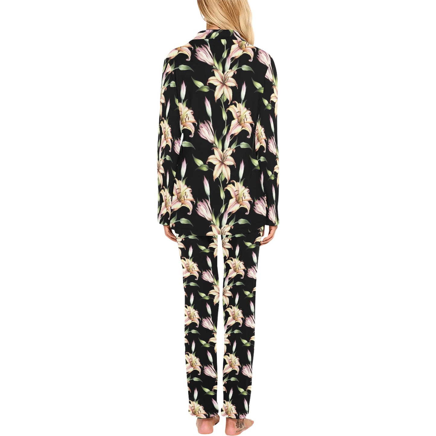 Lily Pattern Print Design LY05 Women's Long Pajama Set