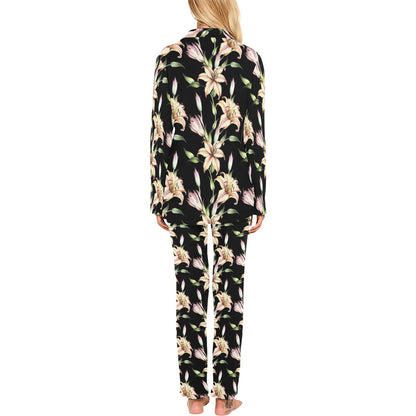 Lily Pattern Print Design LY05 Women's Long Pajama Set
