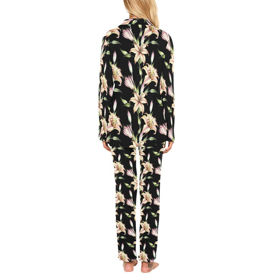 Lily Pattern Print Design LY05 Women's Long Pajama Set