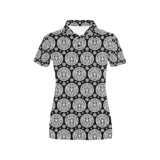 Calendar Aztec White Black Print Pattern Women's Polo Shirt