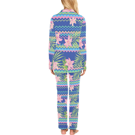 Lily Pattern Print Design LY015 Women's Long Pajama Set