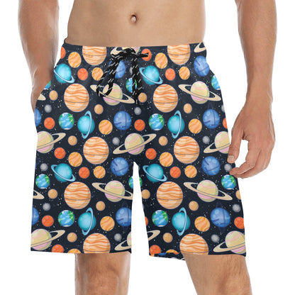 Planet Colorful Print Design LKS301 Men's Swim Trunks Beach Shorts