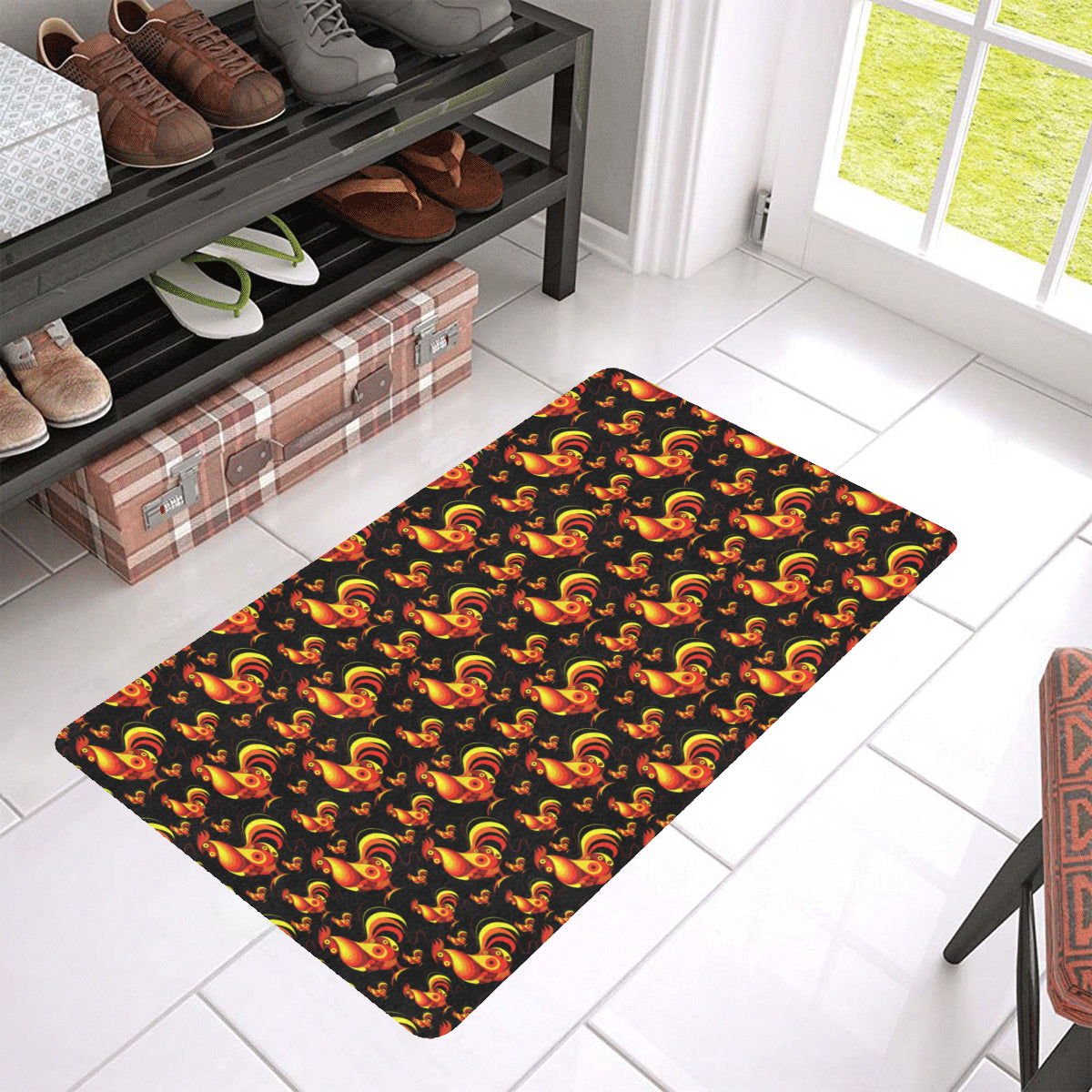 Rooster Print Themed Rubber Doormat