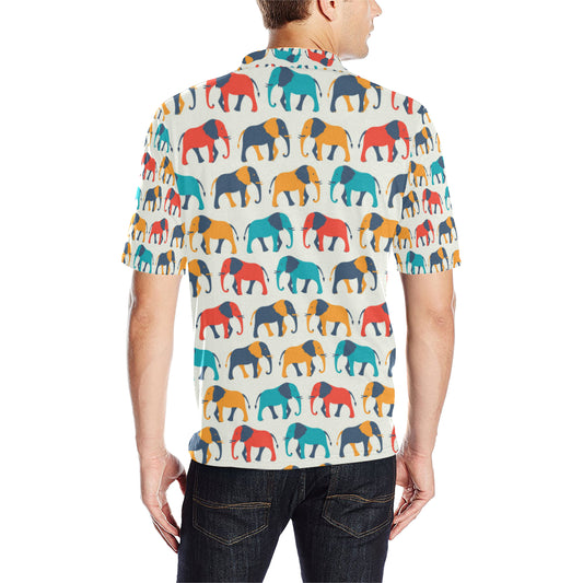 Elephant Colorful Print Pattern Men Polo Shirt