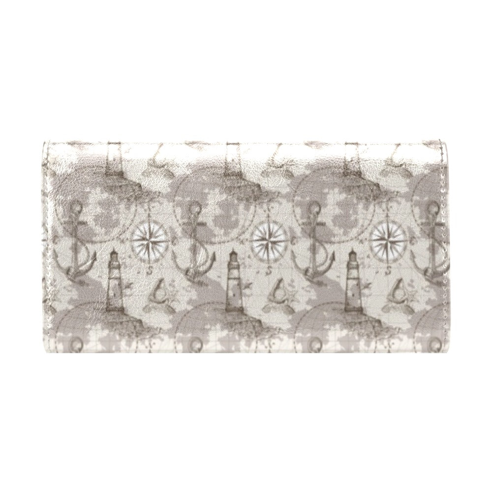 Nautical Map Design Themed Print Women's Trifold Wallet