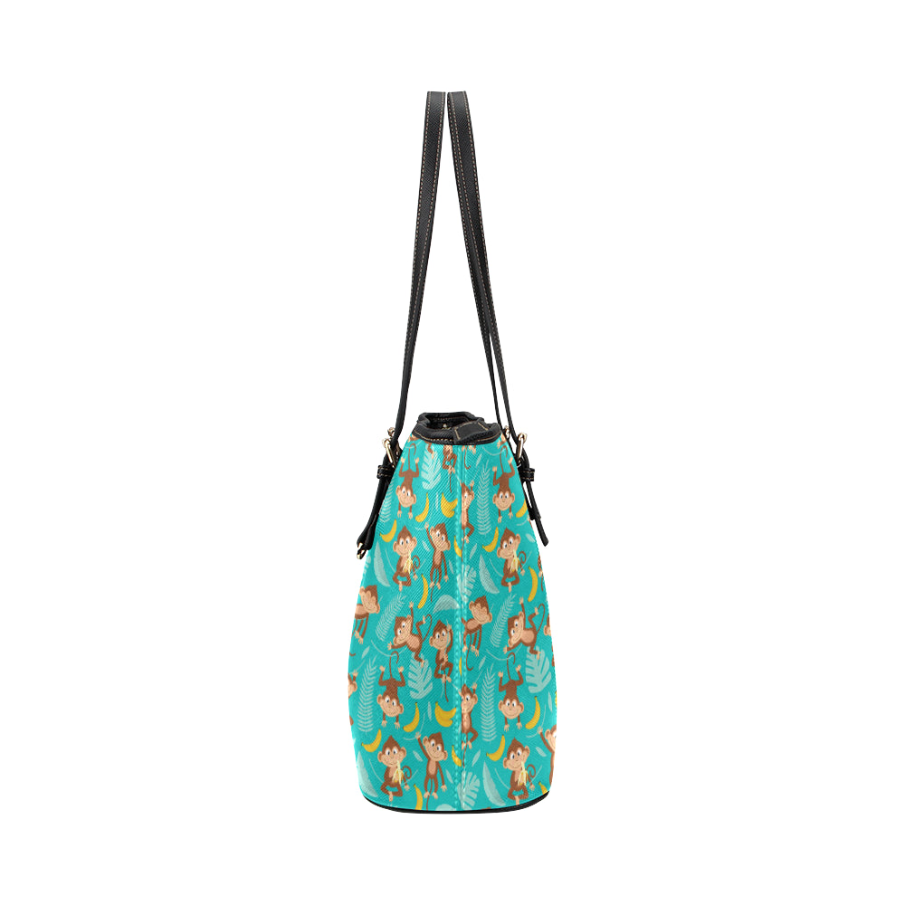 Monkey Happy Design Themed Print Leather Tote Bag