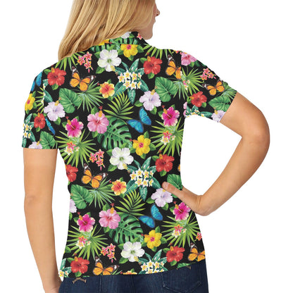 Hibiscus With Butterfly Print Design LKS305 Women's Polo Shirt