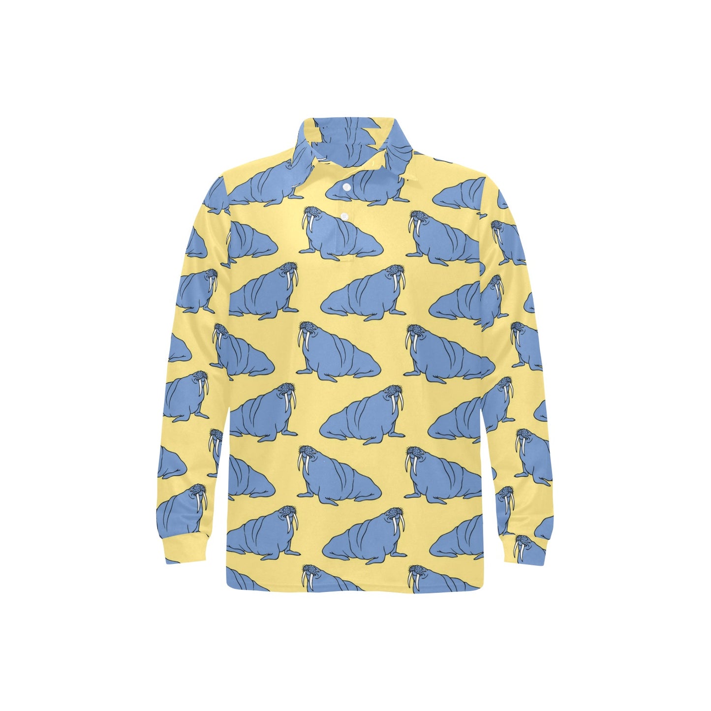 Walrus Pattern Print Design 02 Long Sleeve Polo Shirt For Men's