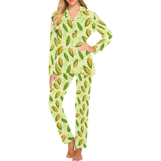 Agricultural Fresh Corn cob Print Pattern Women's Long Pajama Set