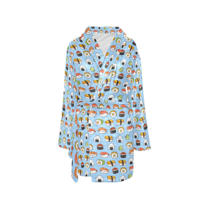 Sushi Cartoon Design Women's Fleece Robe