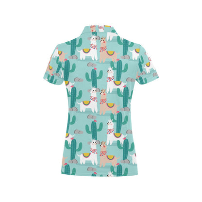 Llama Cactus Pattern Print Design 08 Women's Polo Shirt