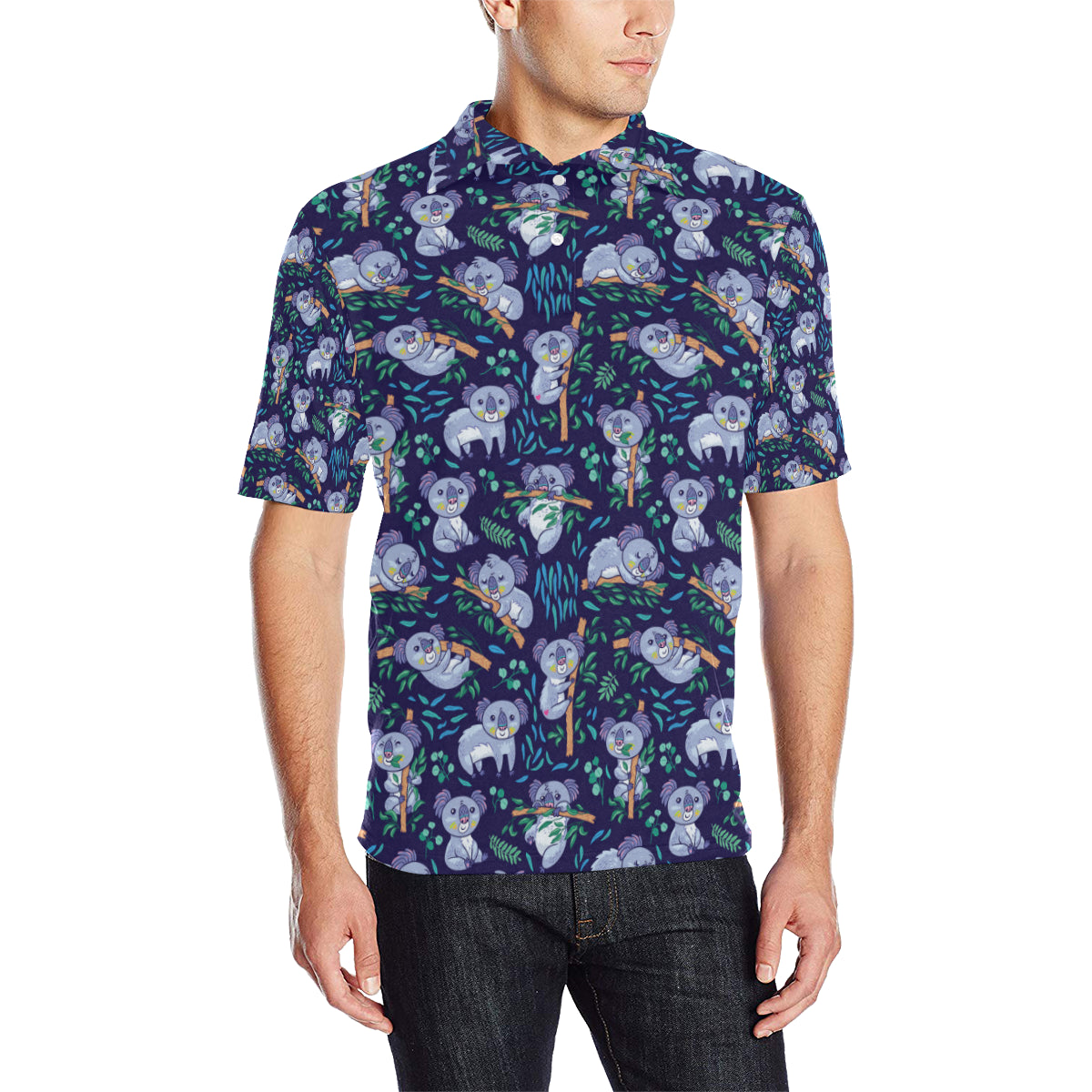 Koala Themed Design Print Men Polo Shirt