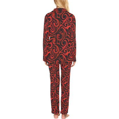 Maori Red Black Themed Design Women's Long Pajama Set