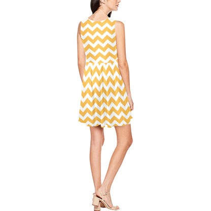 Chevron Orange Pattern Print Design 01 Sleeveless Dress