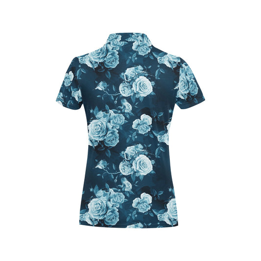 Rose Blue Pattern Print Design RO014 Women's Polo Shirt