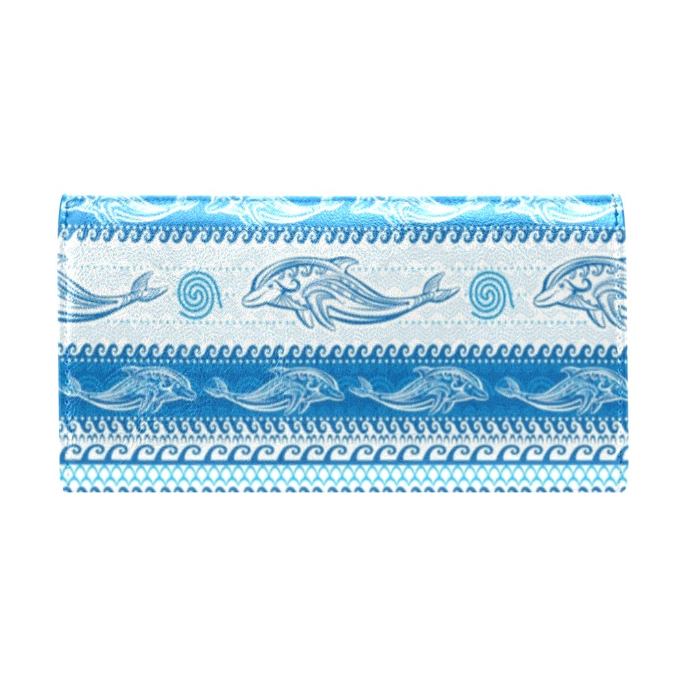 Dolphin Tribal Print Pattern Women's Trifold Wallet