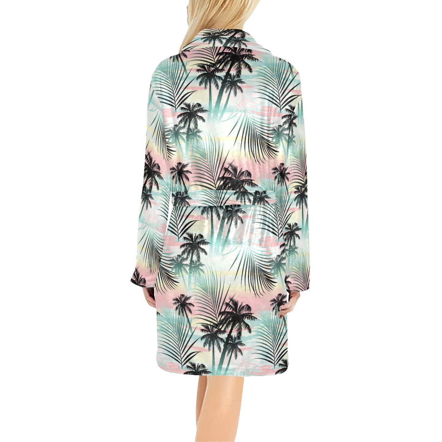 Palm Tree Pattern Print Design A03 Women's Fleece Robe