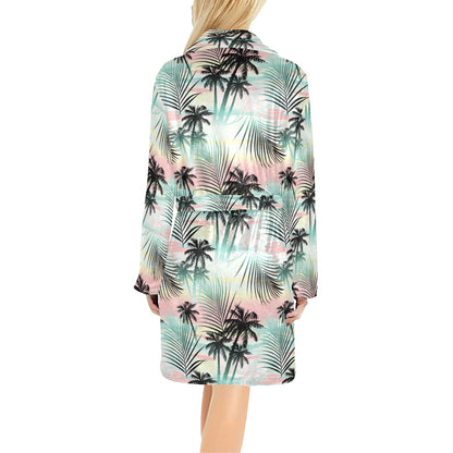 Palm Tree Pattern Print Design A03 Women's Fleece Robe