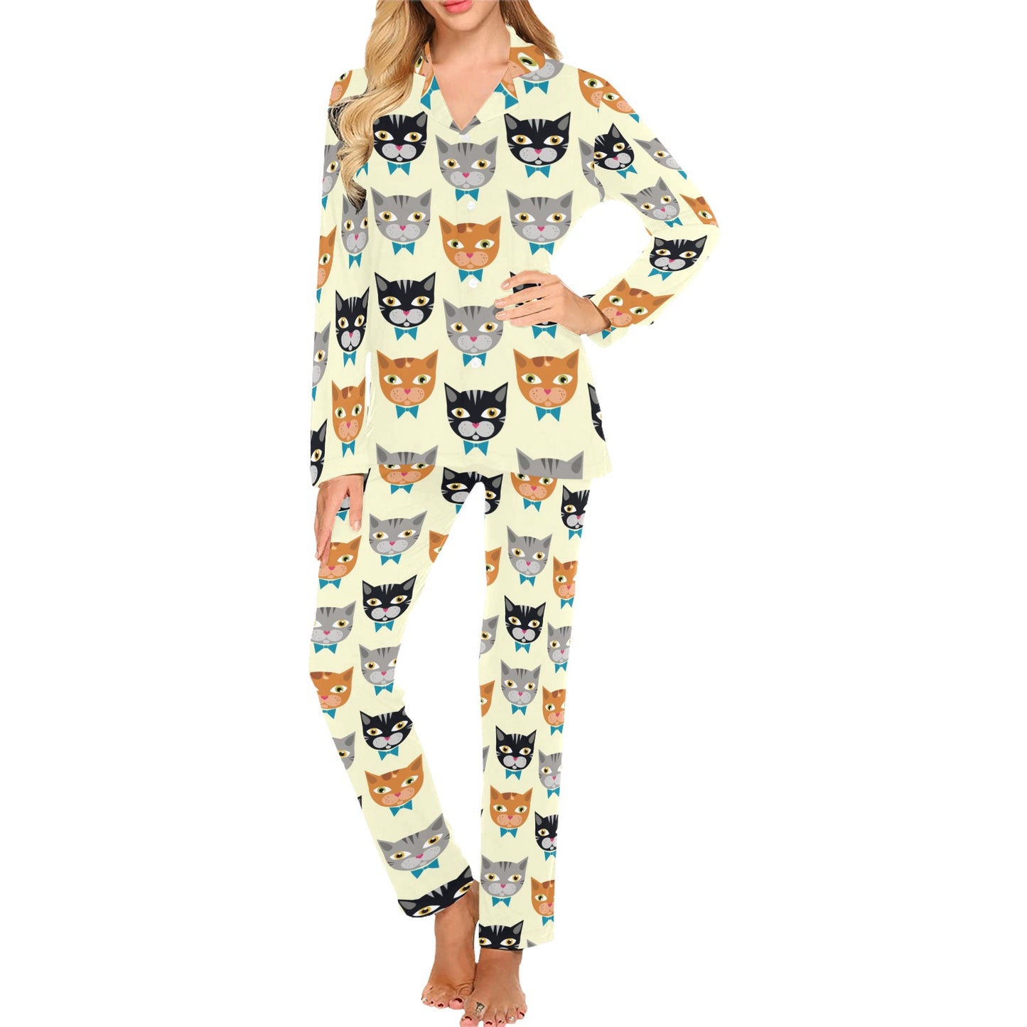 Cat Pattern Print Design 05 Women's Long Pajama Set
