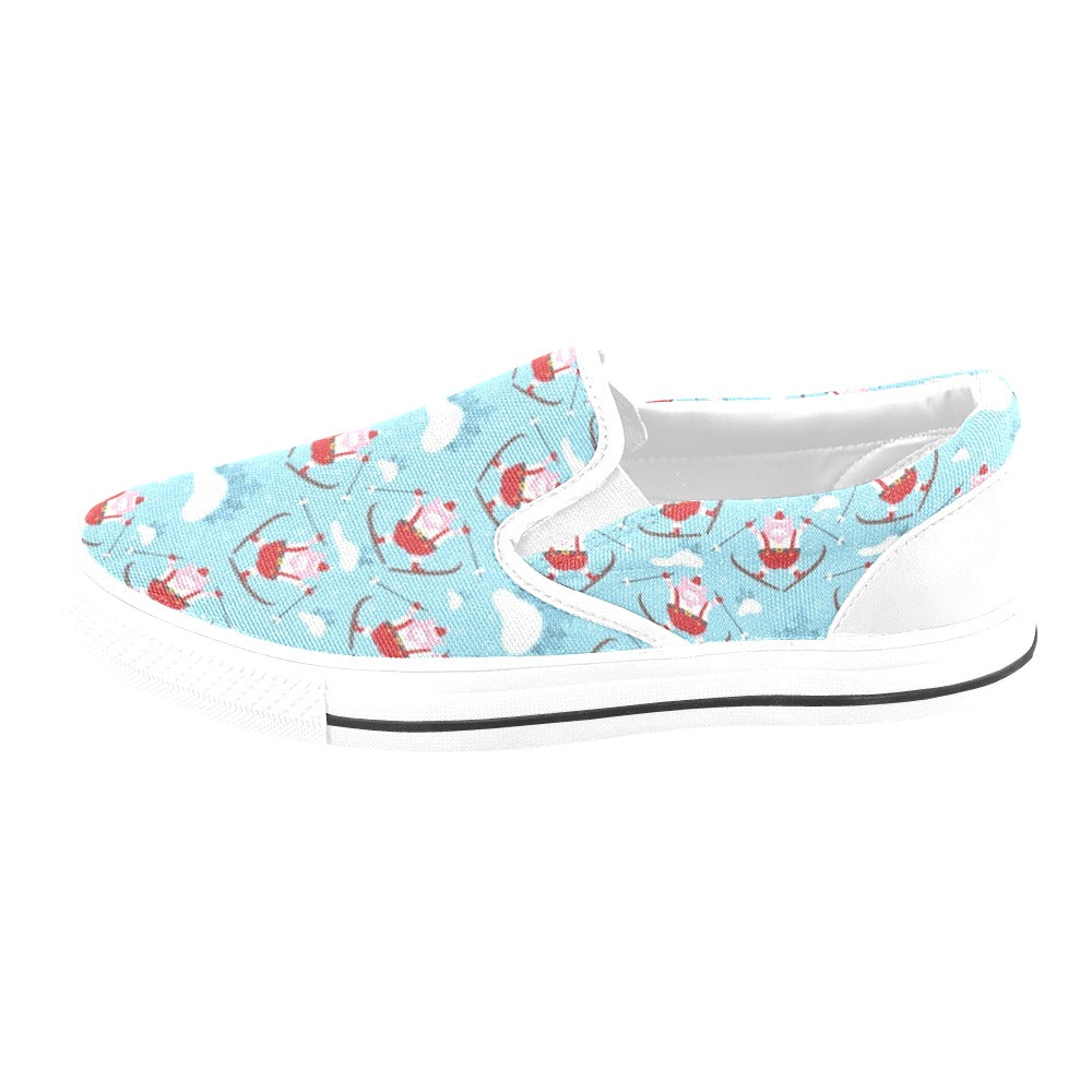 Ski Print Design LKS309 White Slip Ons Canvas Women's Shoes