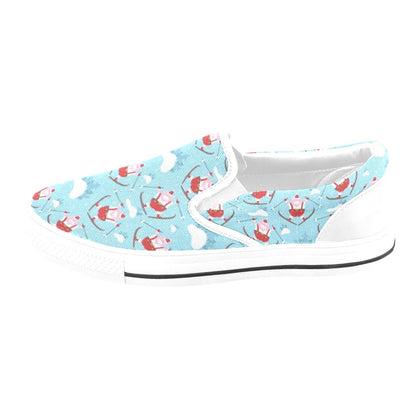 Ski Print Design LKS309 White Slip Ons Canvas Women's Shoes