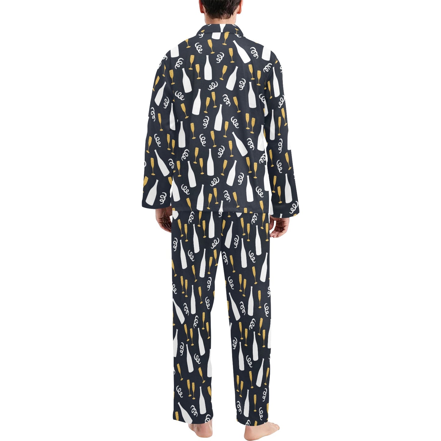 Champagne Pattern Print Design 01 Men's Long Pajama Set