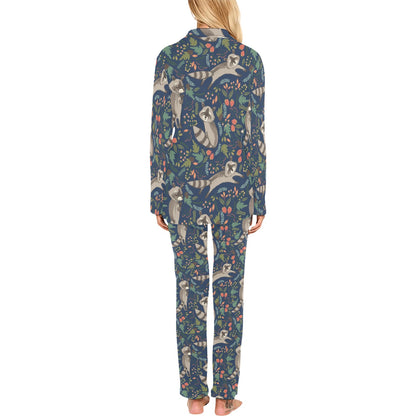 Raccoon Pattern Print Design A02 Women's Long Pajama Set