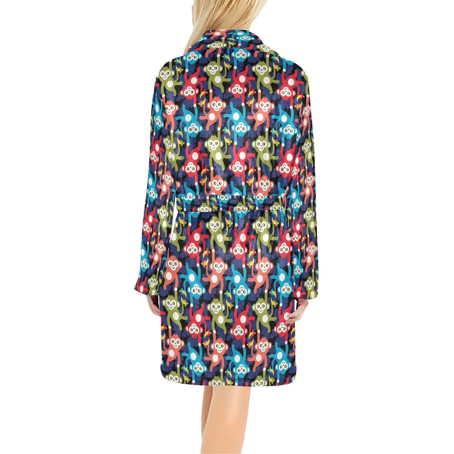 Monkey Colorful Design Themed Print Women's Fleece Robe