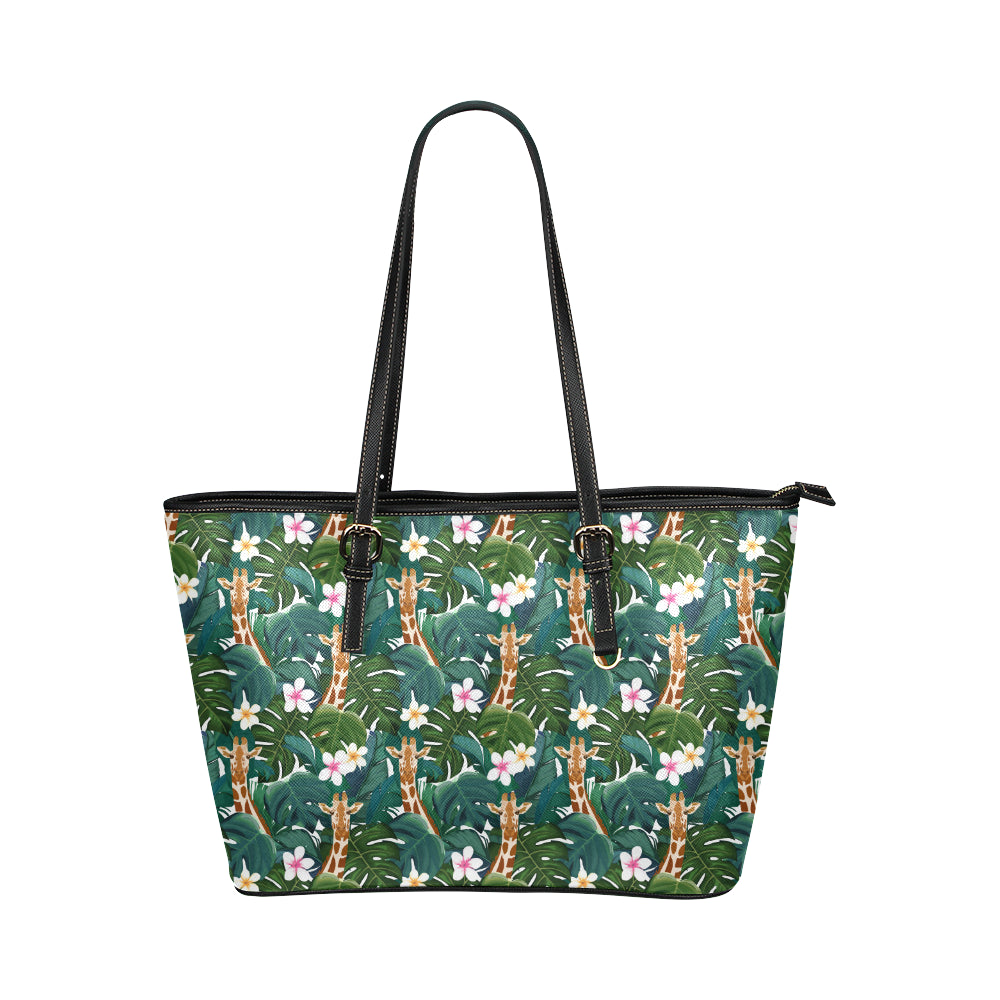 Giraffe Jungle Design Print Leather Tote Bag