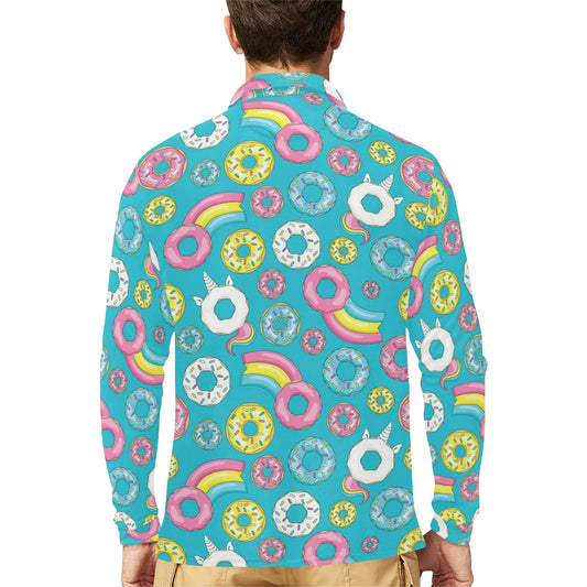 Donut Pattern Print Design DN013 Long Sleeve Polo Shirt For Men's