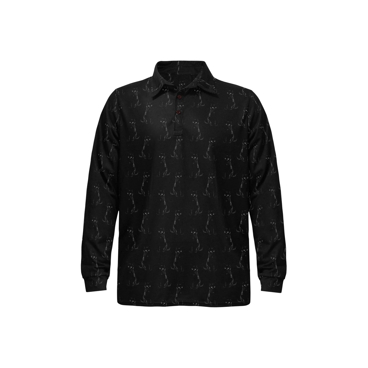 Black Cat Pattern Print Design 03 Long Sleeve Polo Shirt For Men's