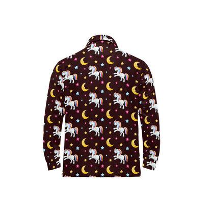 Unicorn Moon Star Long Sleeve Polo Shirt For Men's