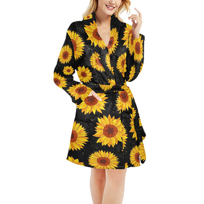 Sunflower Pattern Print Design SF09 Women's Fleece Robe