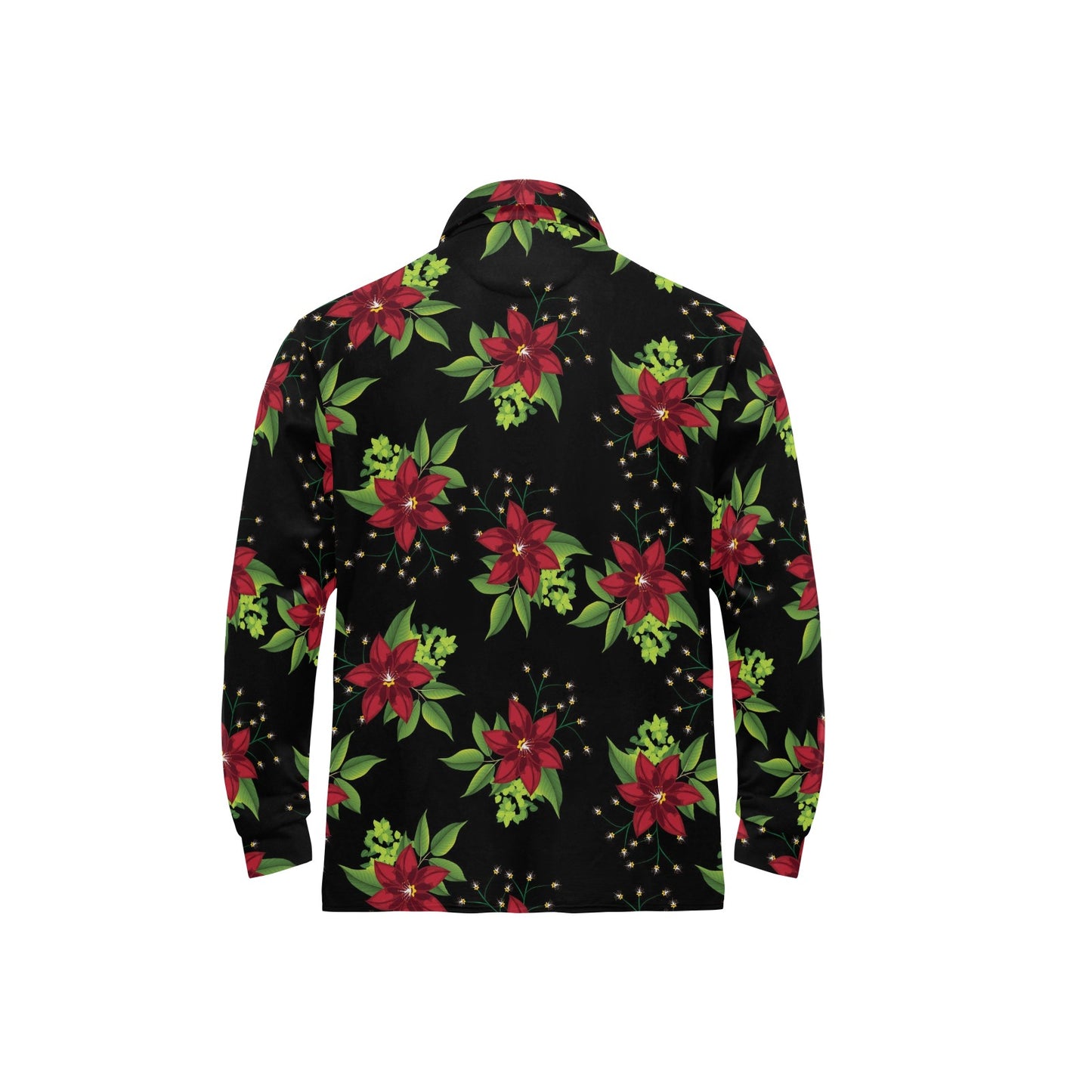 Poinsettia Pattern Print Design A01 Long Sleeve Polo Shirt For Men's