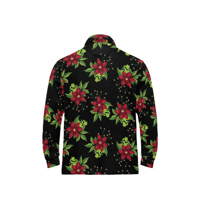 Poinsettia Pattern Print Design A01 Long Sleeve Polo Shirt For Men's