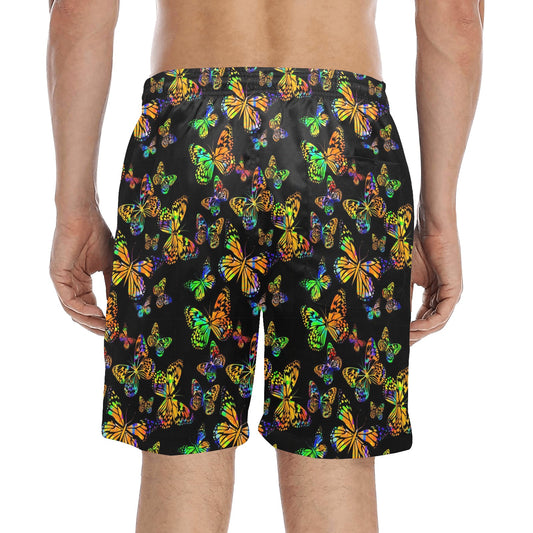 Butterfly Neon Color Print Pattern Men's Swim Trunks Beach Shorts