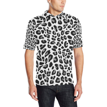 Snow Leopard Skin Print Men Polo Shirt